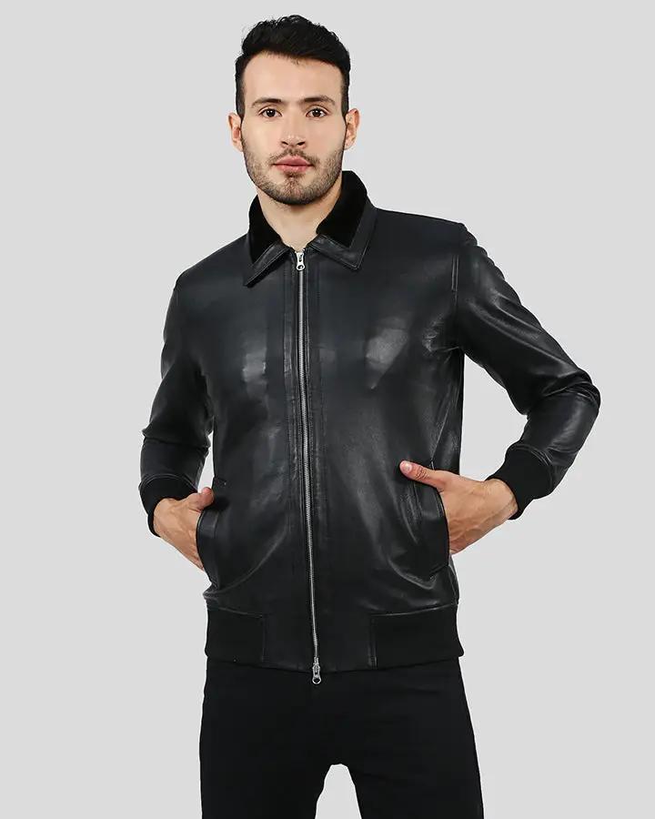 Men Reece Black Bomber Leather Jacket, X-Small - Men's Leather Jackets - 100% Real Leather - NYC Leather Jackets