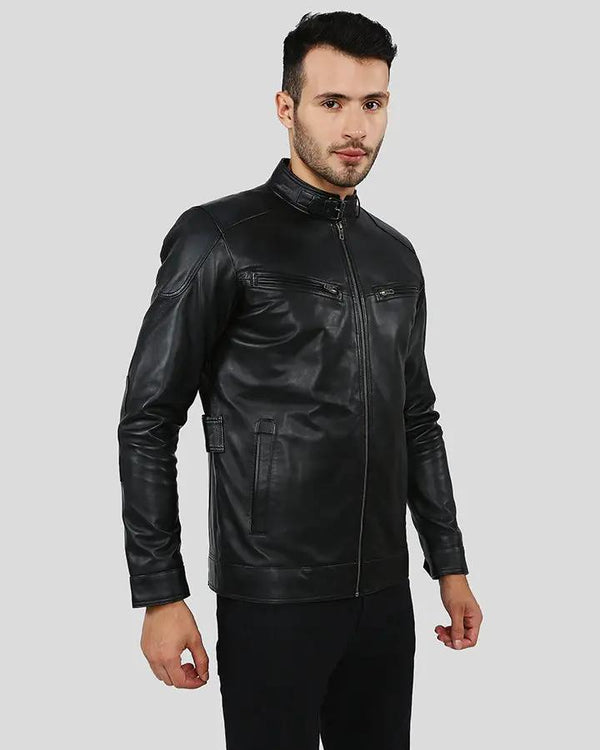 Mens Rory Black Biker Leather Jacket - NYC Leather Jackets
