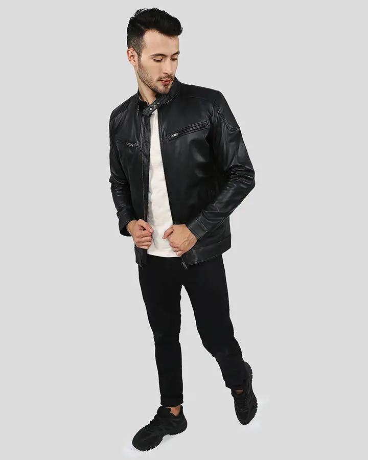 Mens Rory Black Biker Leather Jacket - NYC Leather Jackets