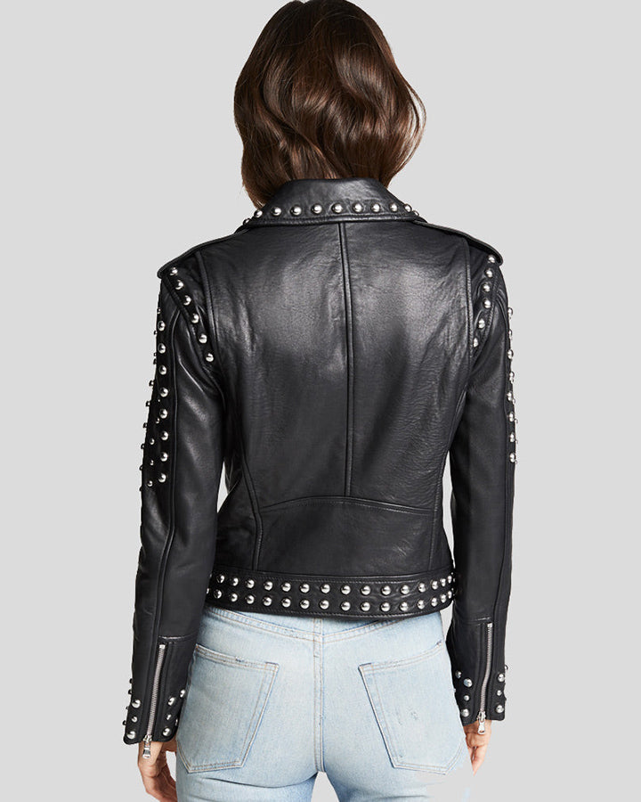 Womens Hazel Black Studded Leather Jacket - NYC Leather Jackets