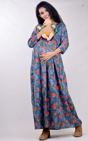 CLYMAA Woman Rayon Maternity Gown/Maternity wear/Feeding gown Sizes XL