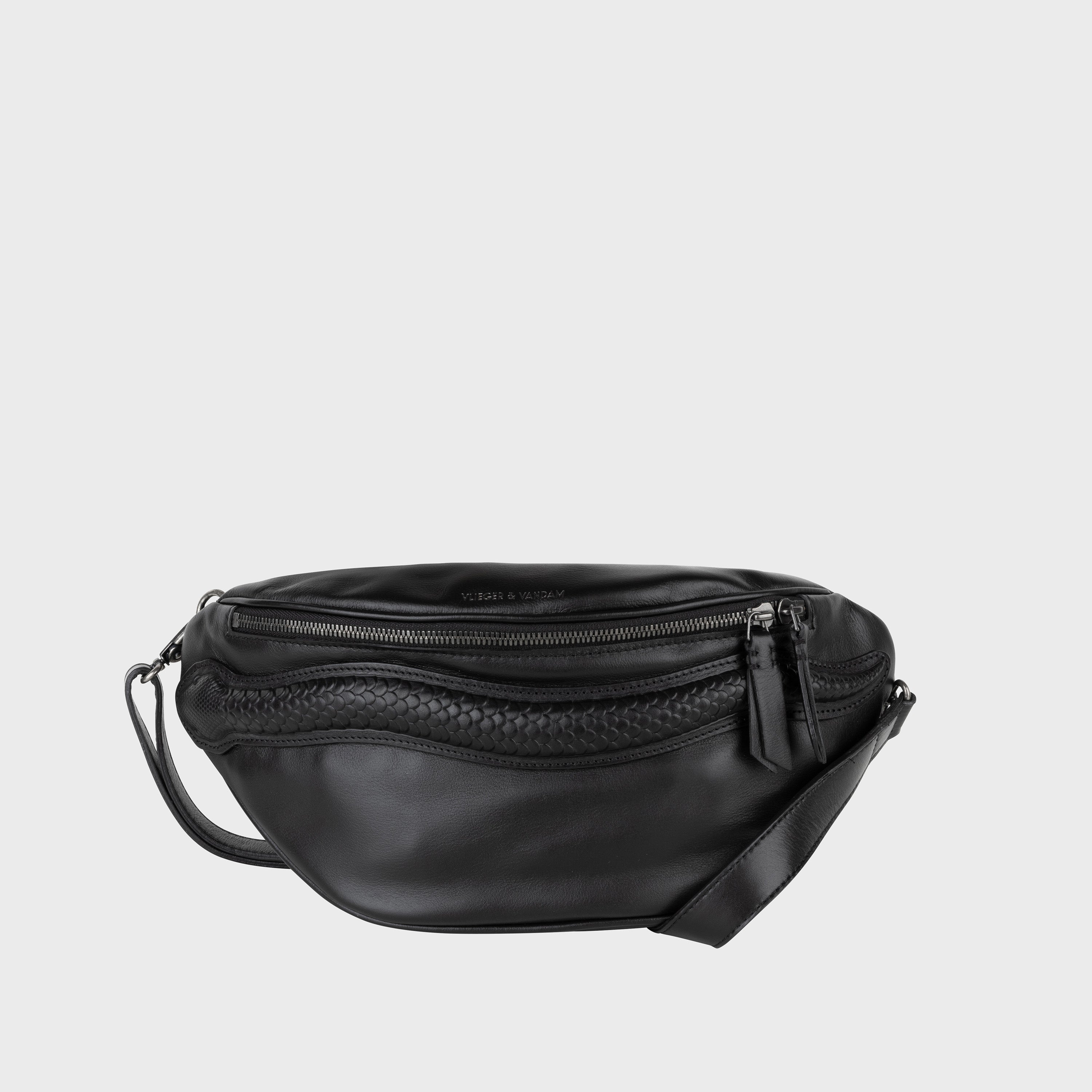 black leather fanny pack