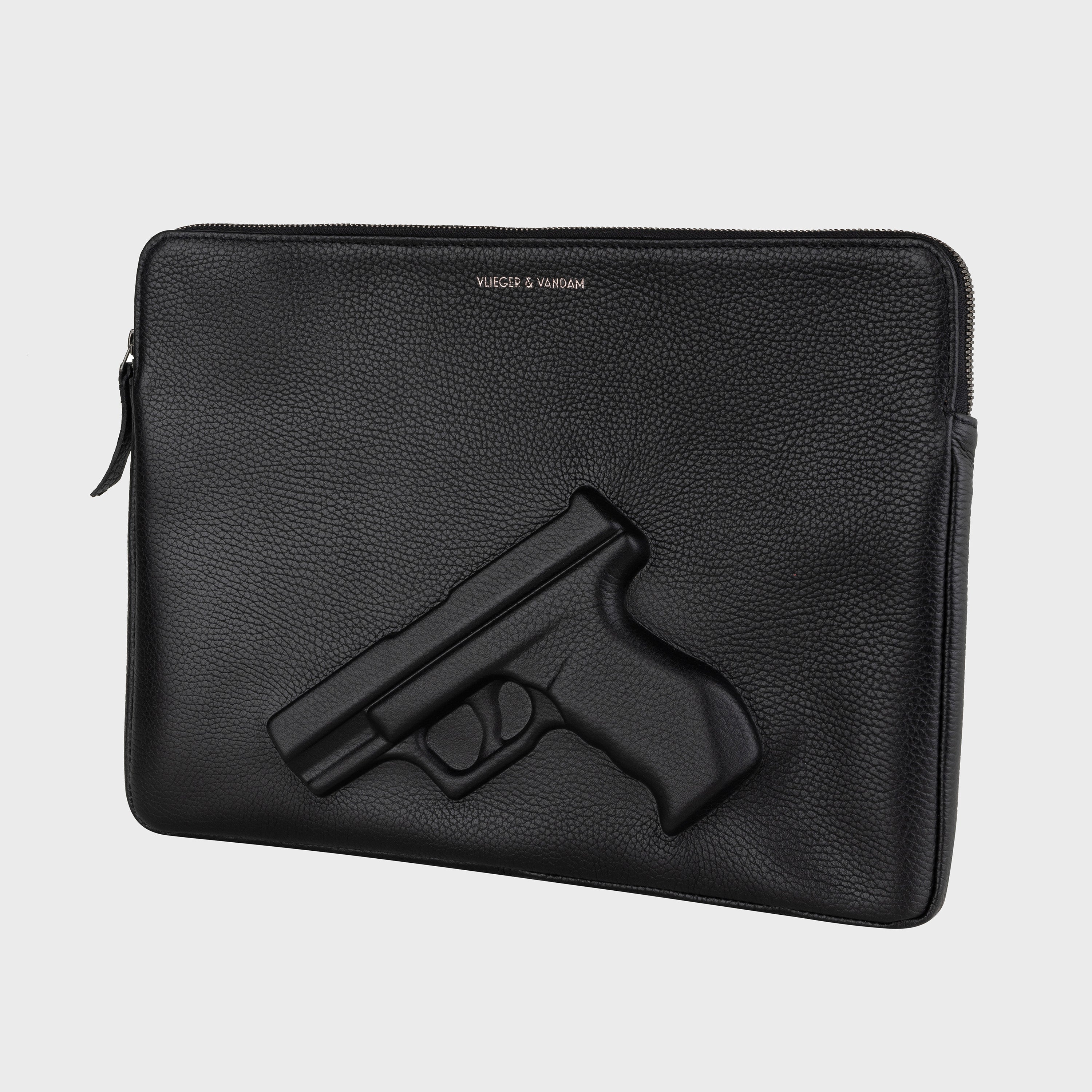 Vlieger & Vandam - Messenger Bag Black, embossed leather gun bag