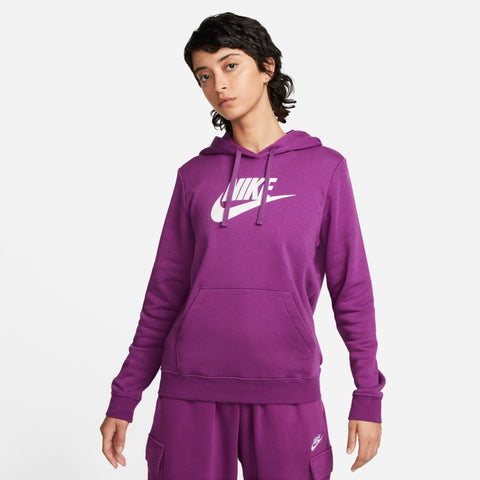 Nike Women's Sportswear Club Fleece Funnel-Neck Hoodie Solid Plum Size  Large