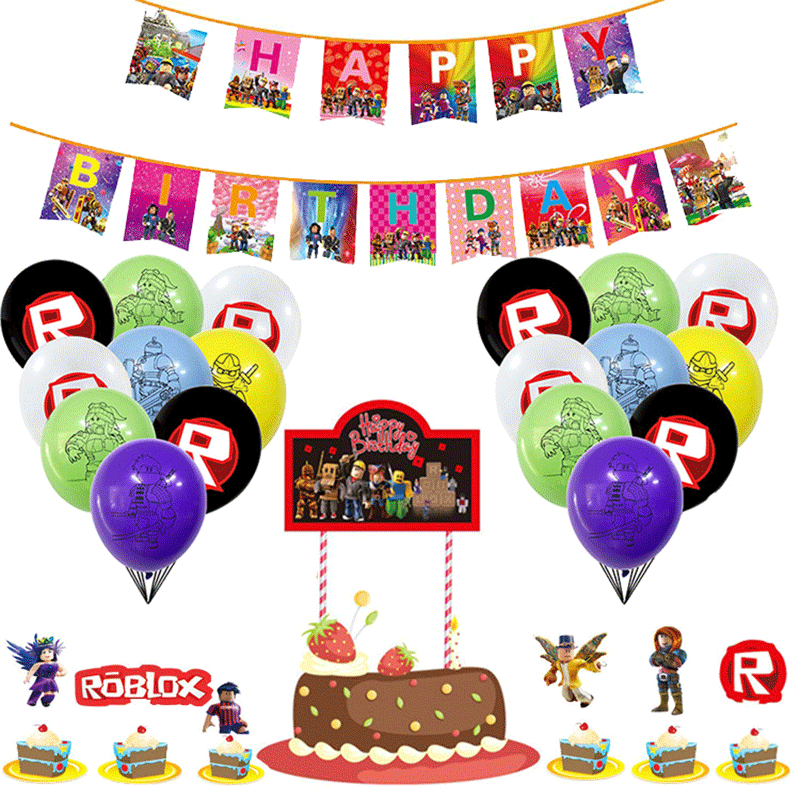 Roblox Birthday Party Supplies Banner Balloons Swirls Boys Girls Holid Prosgifts - roblox theme birthday party for girls