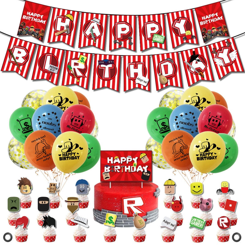 Roblox Party Supplies Banner Balloons Birthday Party Supples Kit Party Prosgifts - roblox birthday party balloons