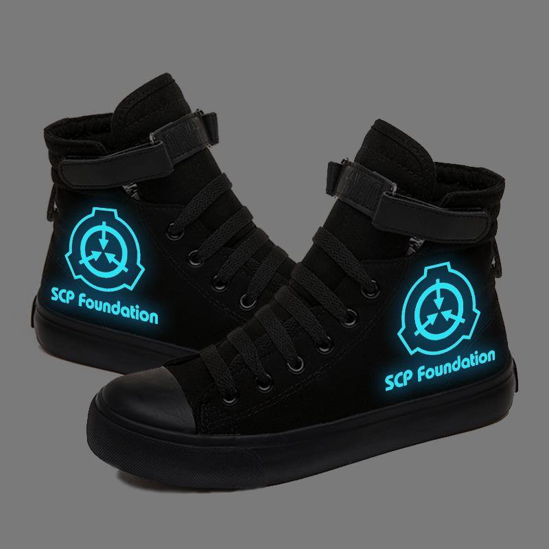 Scp Foundation Canvas Shoes Glow In Dark Velcro High Top Flat Shoes Prosgifts - scp site 85 roblox