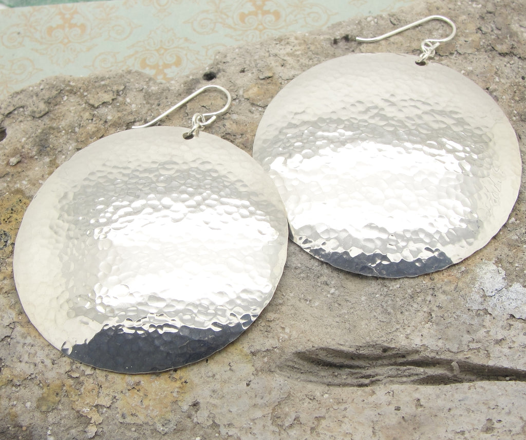 Hammered Rectangle Bar Earrings in Sterling Silver that are 2 and