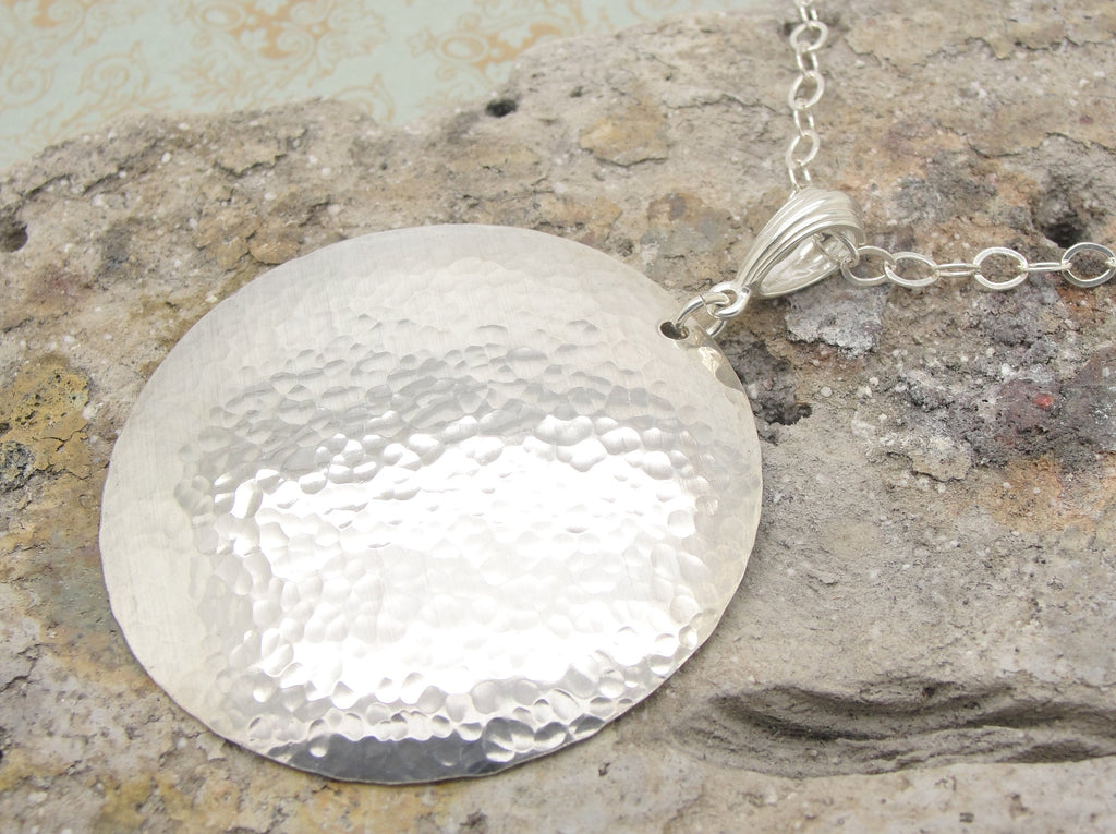 Engraved Sterling Silver Hammered Disc Necklace | Lisa Angel