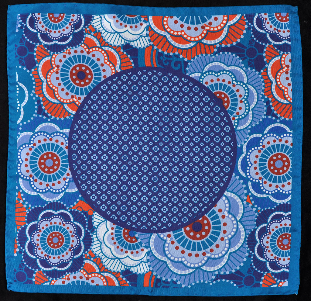 A.Kabbaz-J.Kelly Hand Rolled Italian Silk Pocket Square - Red Fish 115