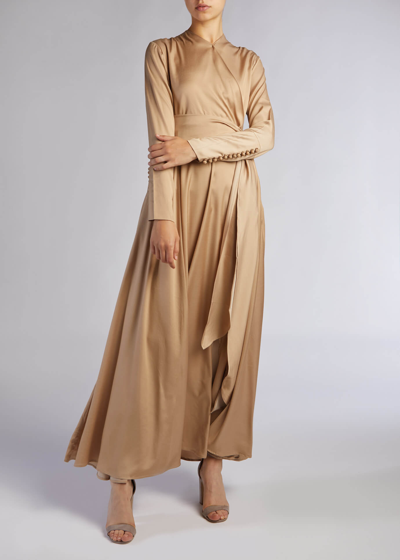 Button Wrap  Abaya  Beige  Abayas  Aab Modest Wear