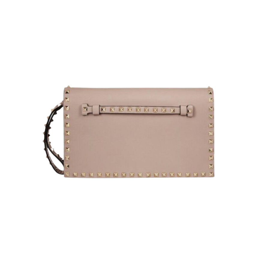 Valentino - Rockstud Leather Clutch (nude) | All The Dresses