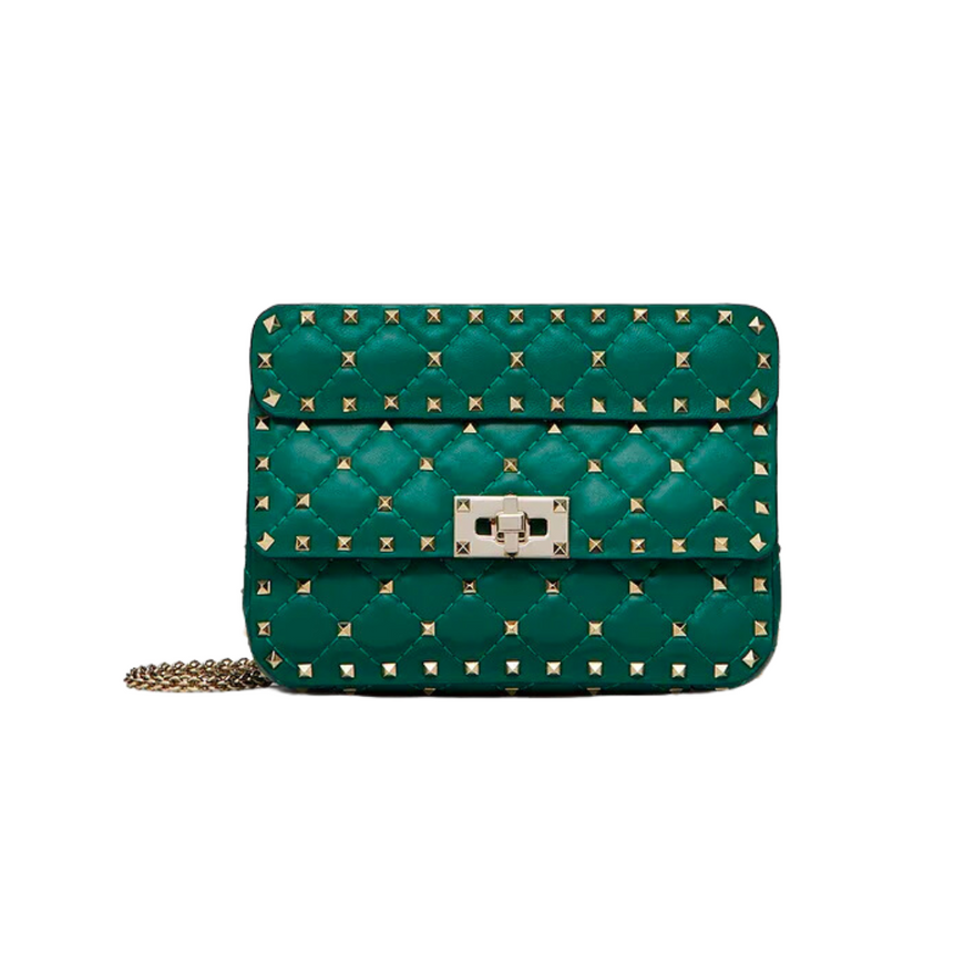 Rockstud Spike Calfskin Shoulder Bag for Woman in Green