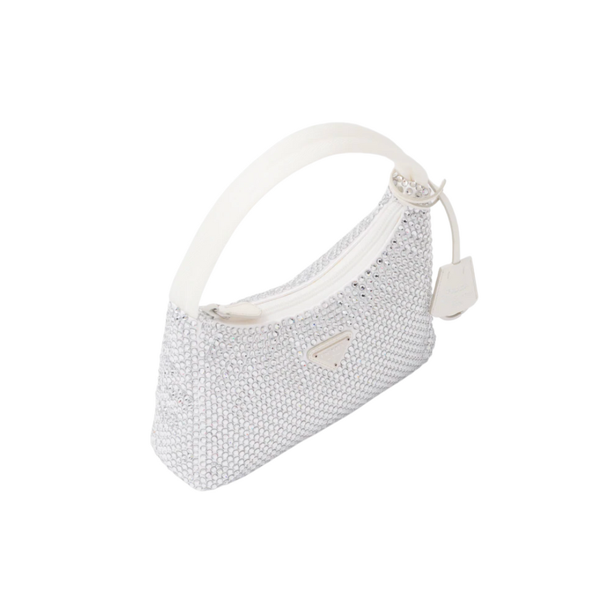 Prada Re-Edition 2000 Crystal Mini Bag White in SATIN/SYNTHETIC