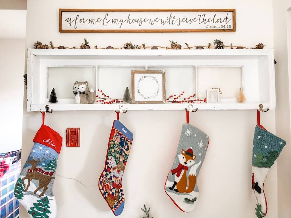 Vegan Christmas stockings hanging for vegan Christmas recipes post