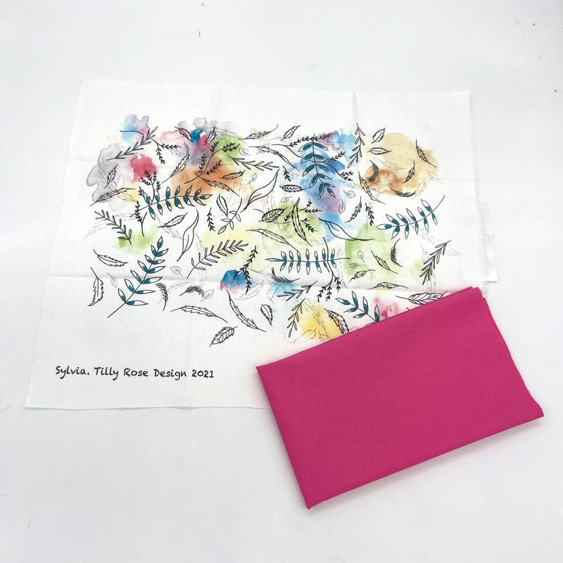 Special Buy: Tilly Rose | 'Be Your Own Kind of Beautiful' Digitally Printed Panel: 'Sylvia' Fallen Leaves with 1/2m Cotton Plain in #31 Bright Pink
