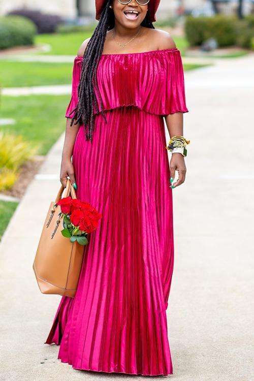 off the shoulder pleated maxi dress