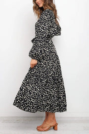 Print Belted Long Sleeve Maxi Dress