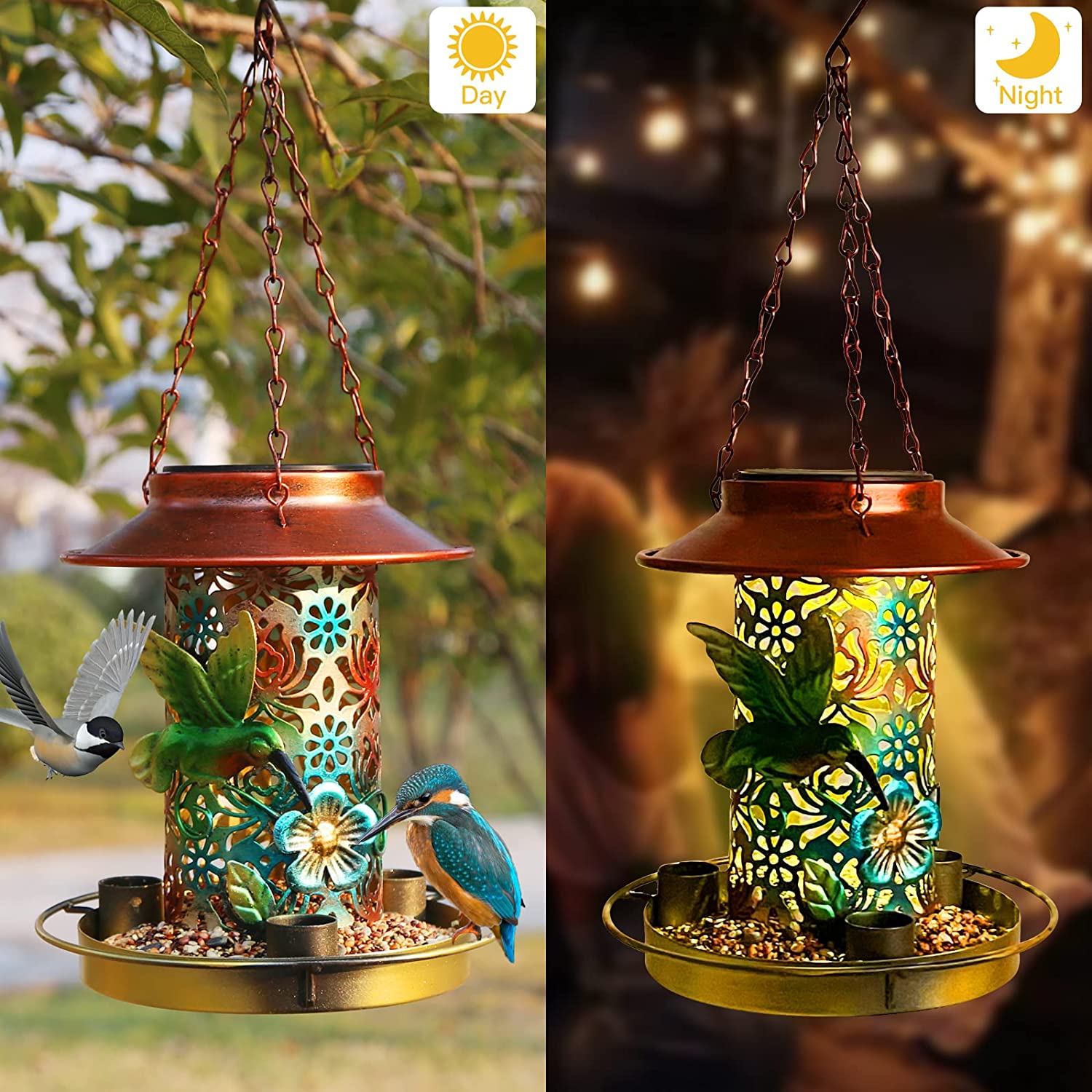 day and night solar lantern bird feeder