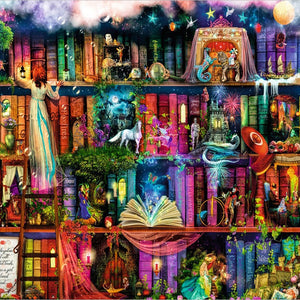 Fantasy Magic World Book Bookshelf Diamond Painting Kit Heartcasa