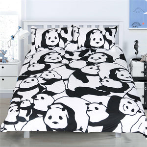 White And Black Weird Drawing Panda Duvet Covers Bedding Sets