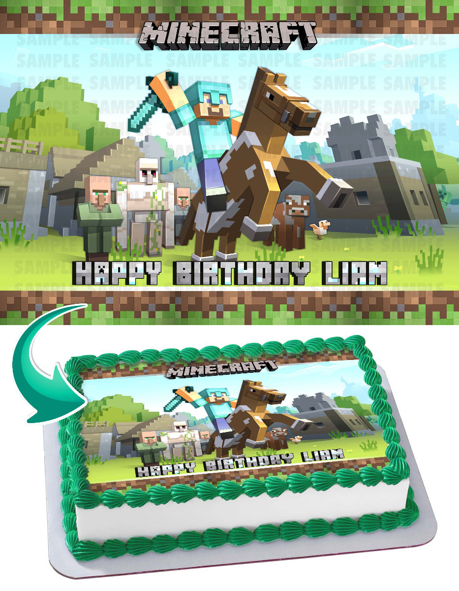 Minecraft Edible Image Cake Topper Personalized Birthday Sheet Decoration Custom Party Frosting Transfer Fondant
