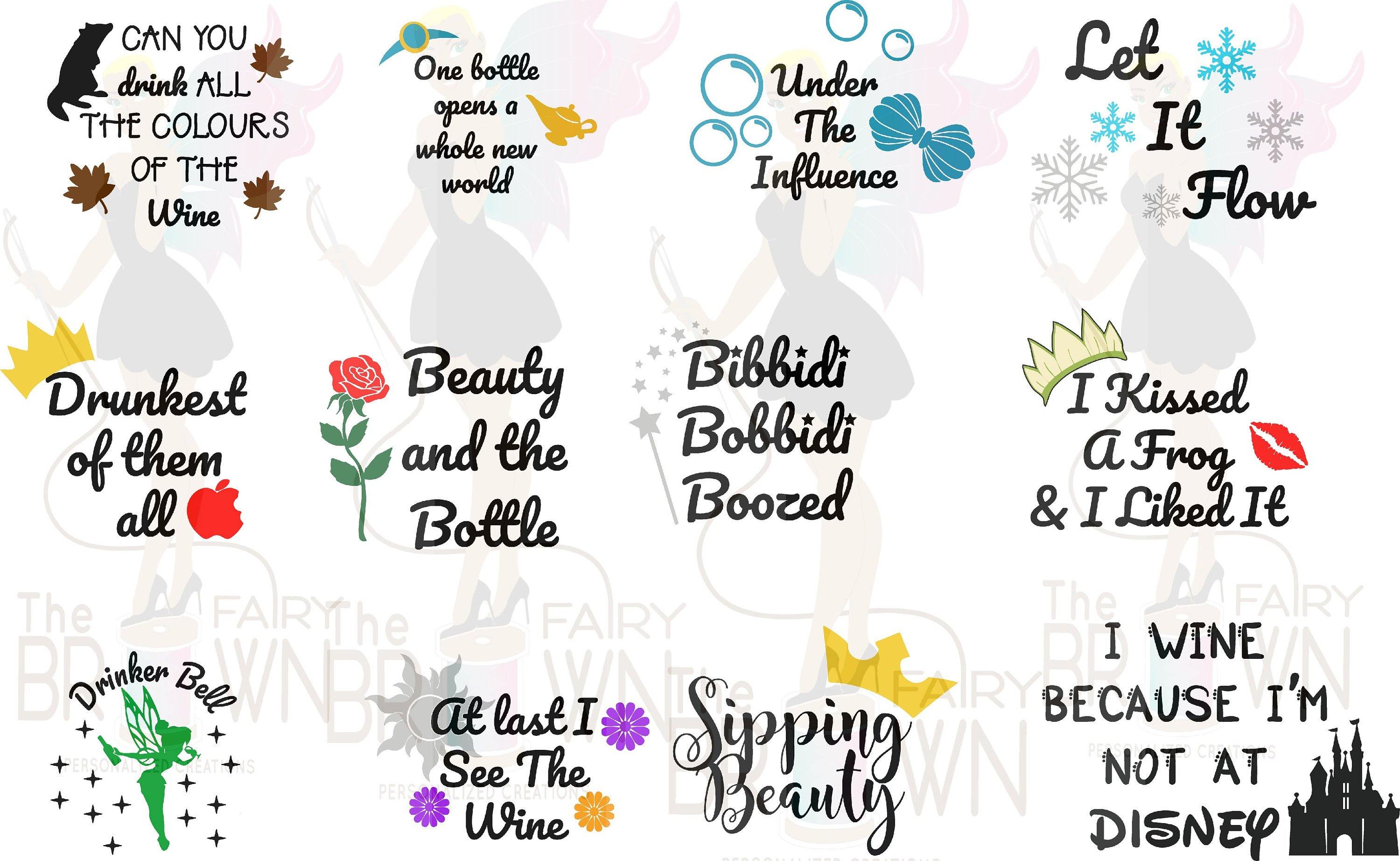 Disney Wine Glass Svg Bundle, Princess Wine Glass Clipart