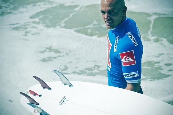 Kelly Slater and his five fin Surfboard
