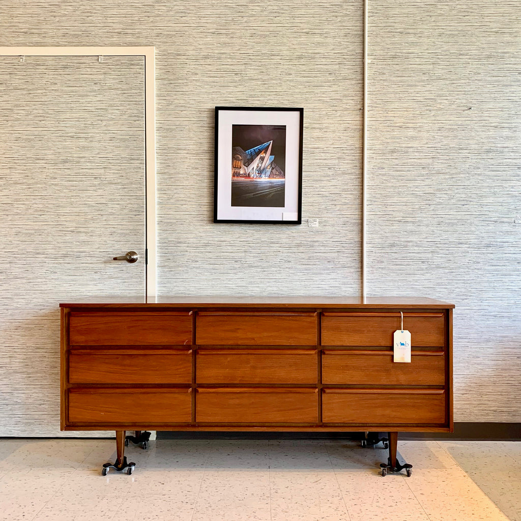 Canadian Mid Century Modern Walnut 9 Drawer Dresser