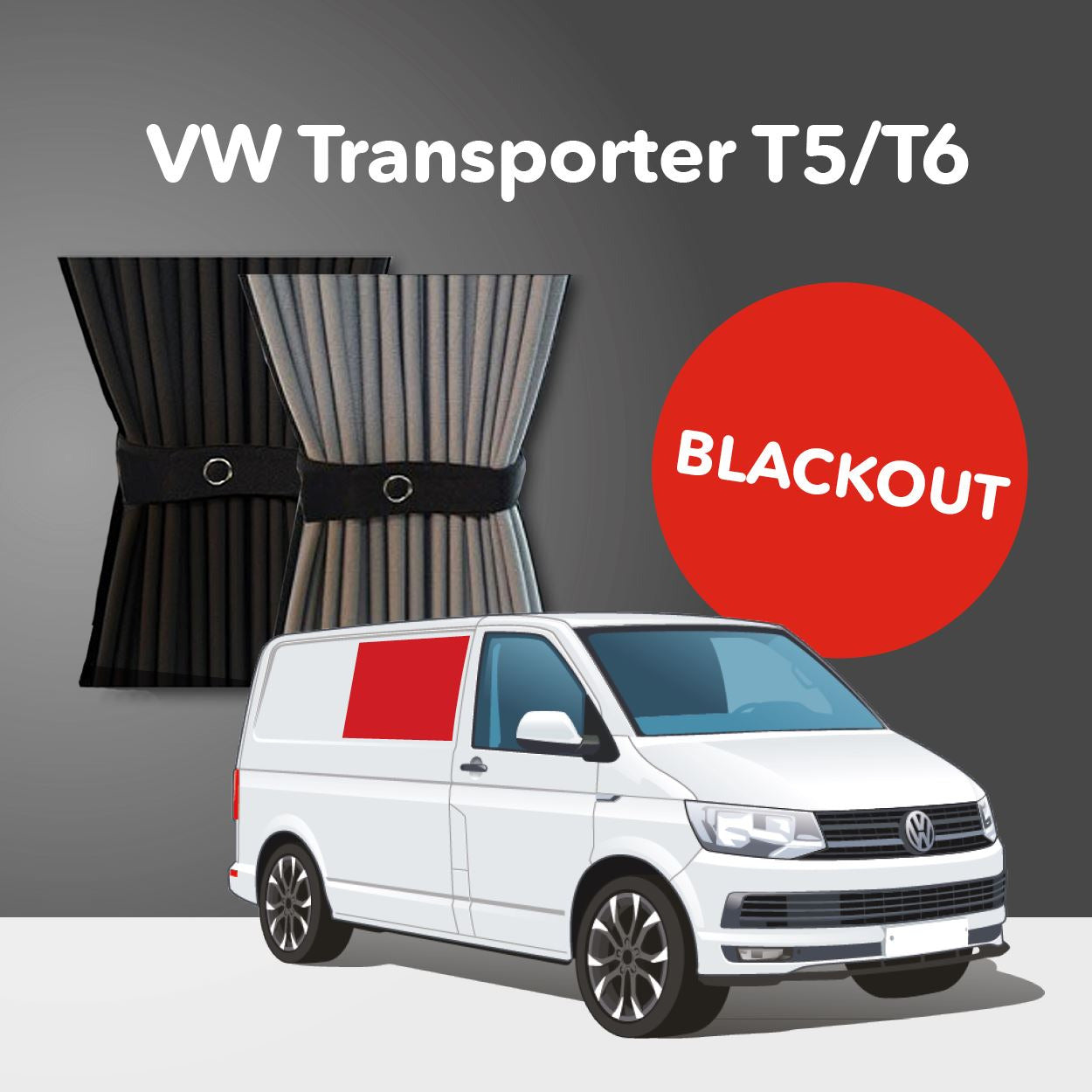 VW T5/T6 Curtain Kit - Left Centre Non-Sliding Door (Premium Blackout)