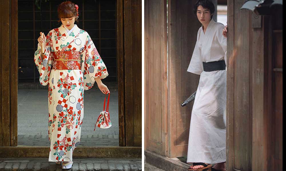 C'est quoi une ceinture Obi. Un femme et un homme porte un kimono avec une ceinture japonaise