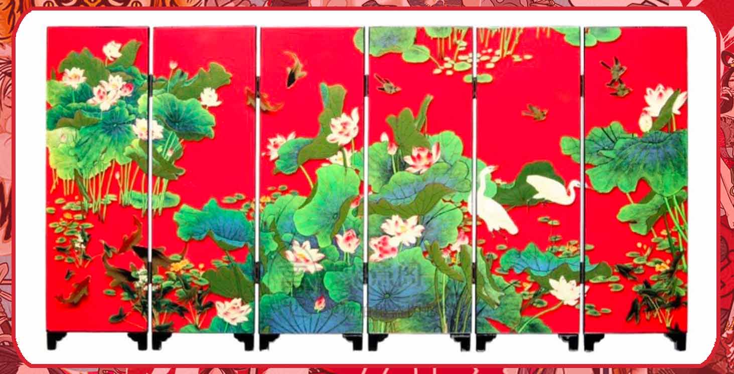 Shunga byobu, petit paravent à six feuilles décorées d…