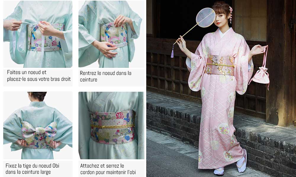 Comment porter une ceinture Obi femme grace a ce tuto avec 5 images de femmes en kimono avec une ceiture japonaise