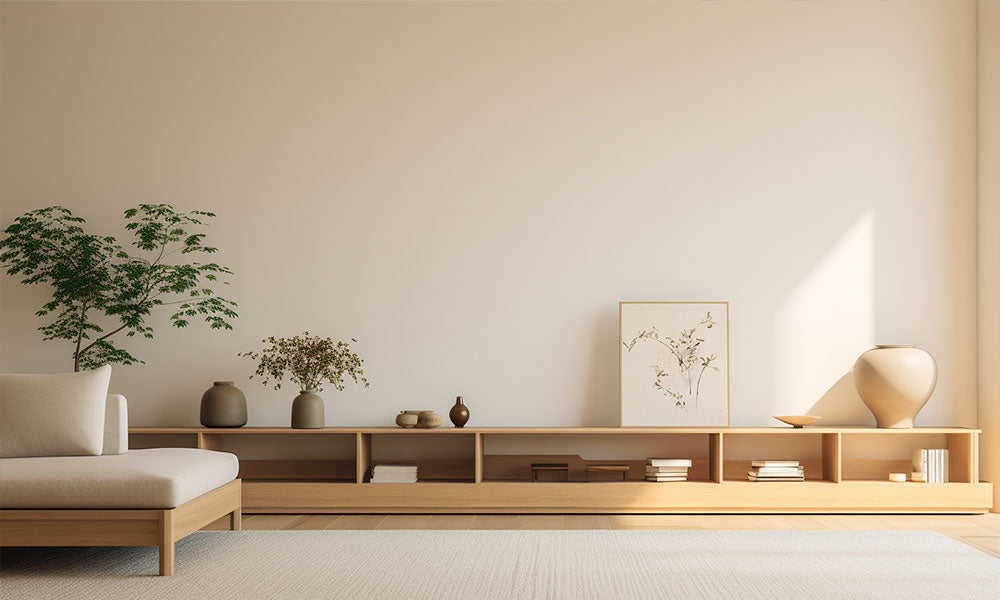 La methode Danshari France correspond au minimalisme japonais dans une maison: simplicité des meubles japonais avec du bois pour un salon