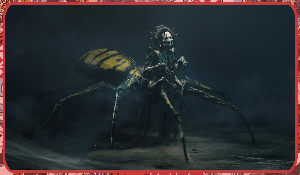 Terrifiant monstre démon araignée avec une tete de geisha