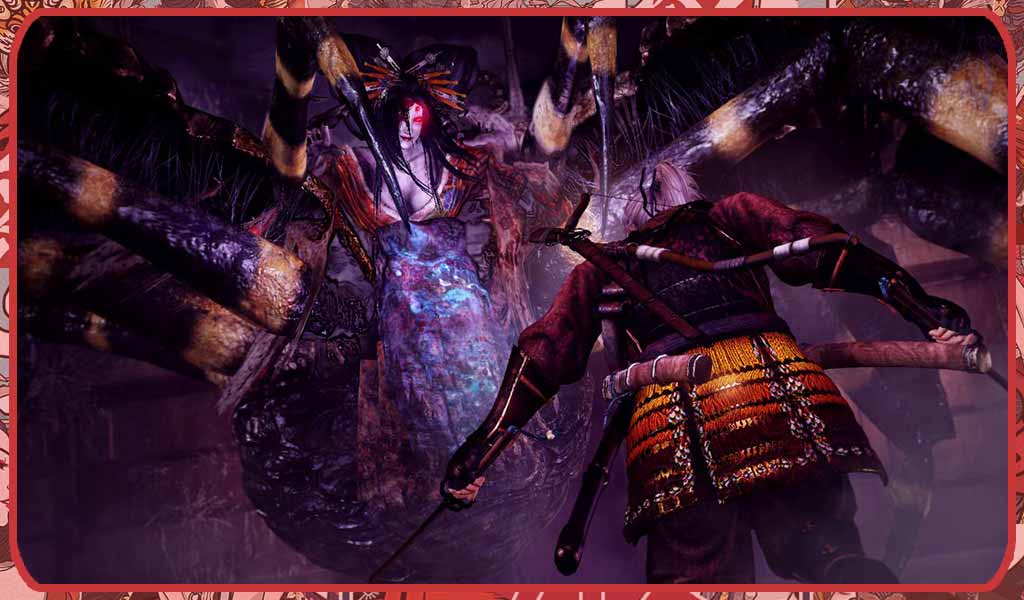 samouraï affrontant Jorogumo dans le jeux video Nioh