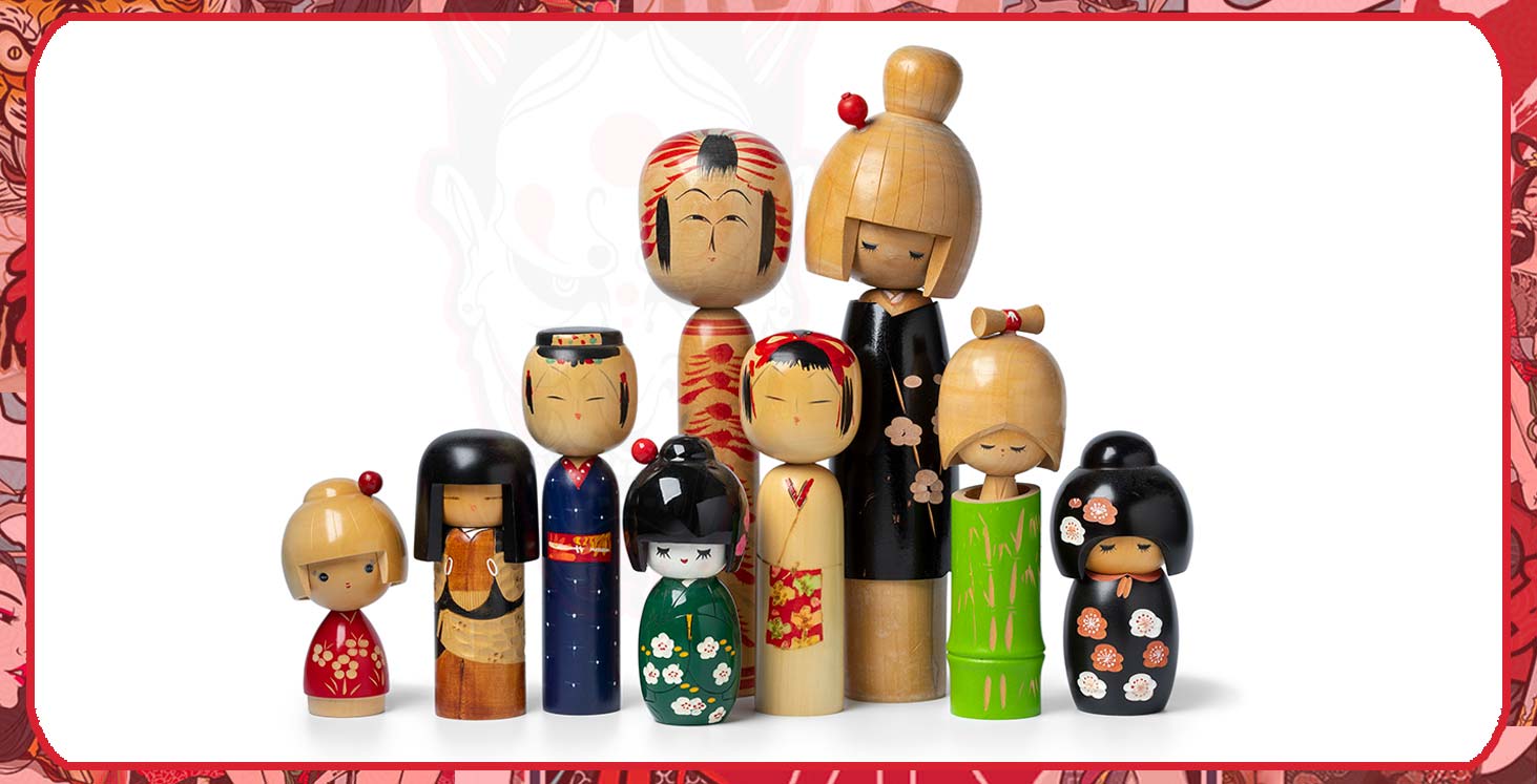 Des statuettes kawaii en bois kokeshi japonaise traditionnelle