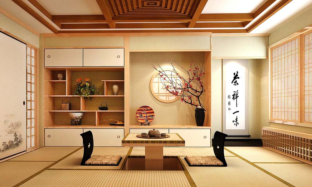 La maison japonaise traditionnelle se décore avec un ikebana, un style wabi sabi, des futon et des tatami