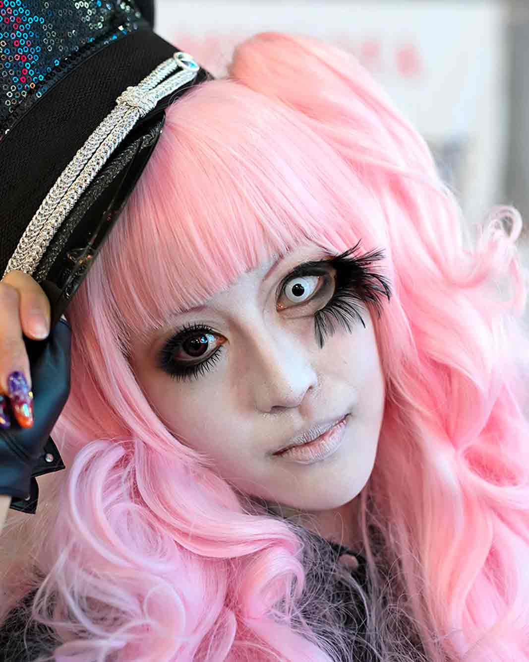 Japanese woman with gothic Halloween makeup
