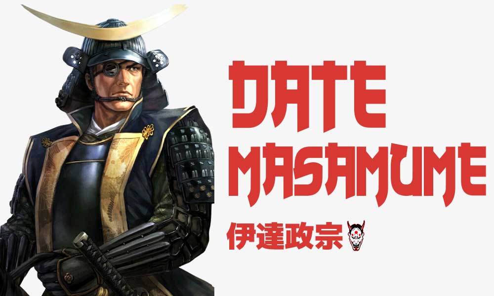 Le chef de guerre Date Masamune est un samourai en armure avec un casque Kabuto avec un signe de croissant de lune