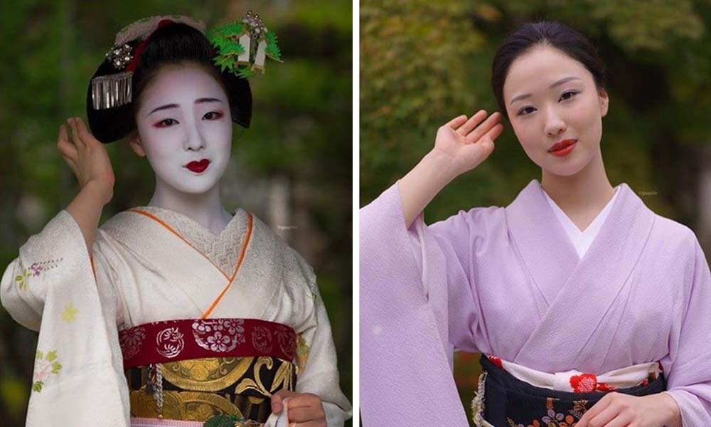 Geisha Japonaise De Maquillage Blanc Avec éventail Japonais