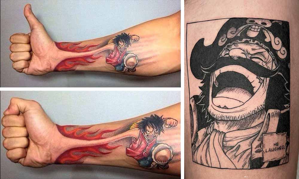 Deux dessins de tatouage Luffy sur un bras. Et un tatouage roi des pirates
