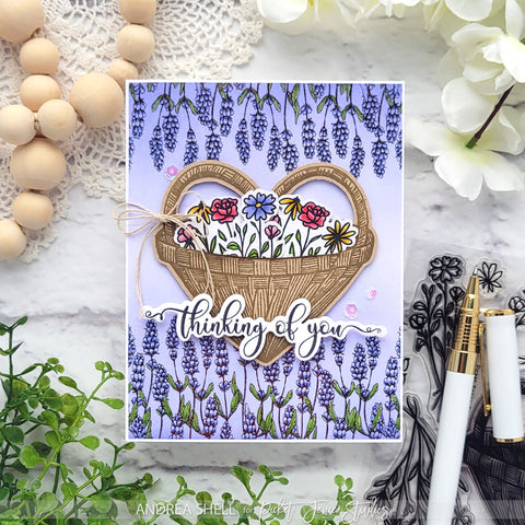 Basket of Flowers card by Andrea Shell | A Basket of Wildflowers stamp by Picket Fence Studios
