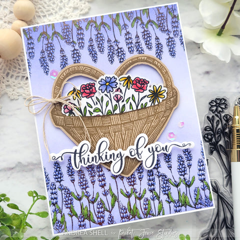 Basket of Flowers card by Andrea Shell | A Basket of Wildflowers stamp by Picket Fence Studios