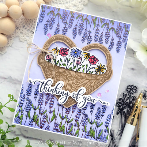 Basket of Flowers card by Andrea Shell | A Basket of Wildflowers stamp by Picket Fence Studios