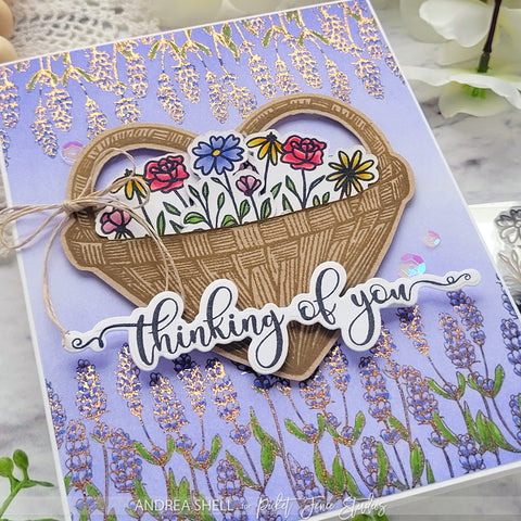 Basket of Flowers card by Andrea Shell | A Basket of Wildflowers stamp by Picket Fence Studios