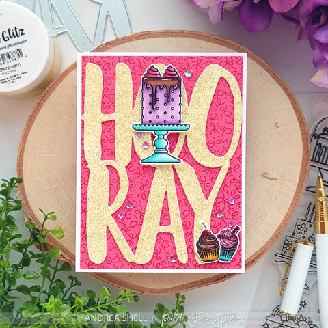 Hooray Cake card by Andrea Shell | Hooray Word Die by Picket Fence Studios