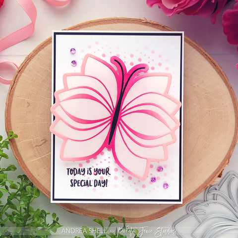 Pink Butterfly card by Andrea Shell | Layering Fauna Butterfly Dies by Picket Fence Studios