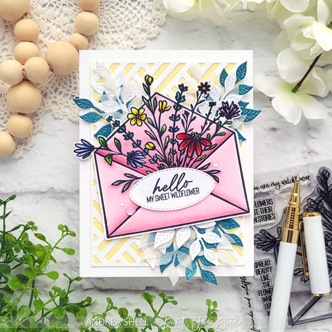 Floral Envelope card by Andrea Shell | Like a Wildflower stamp by Picket Fence Studios
