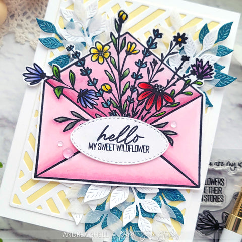 Floral Envelope card by Andrea Shell | Like a Wildflower stamp by Picket Fence Studios